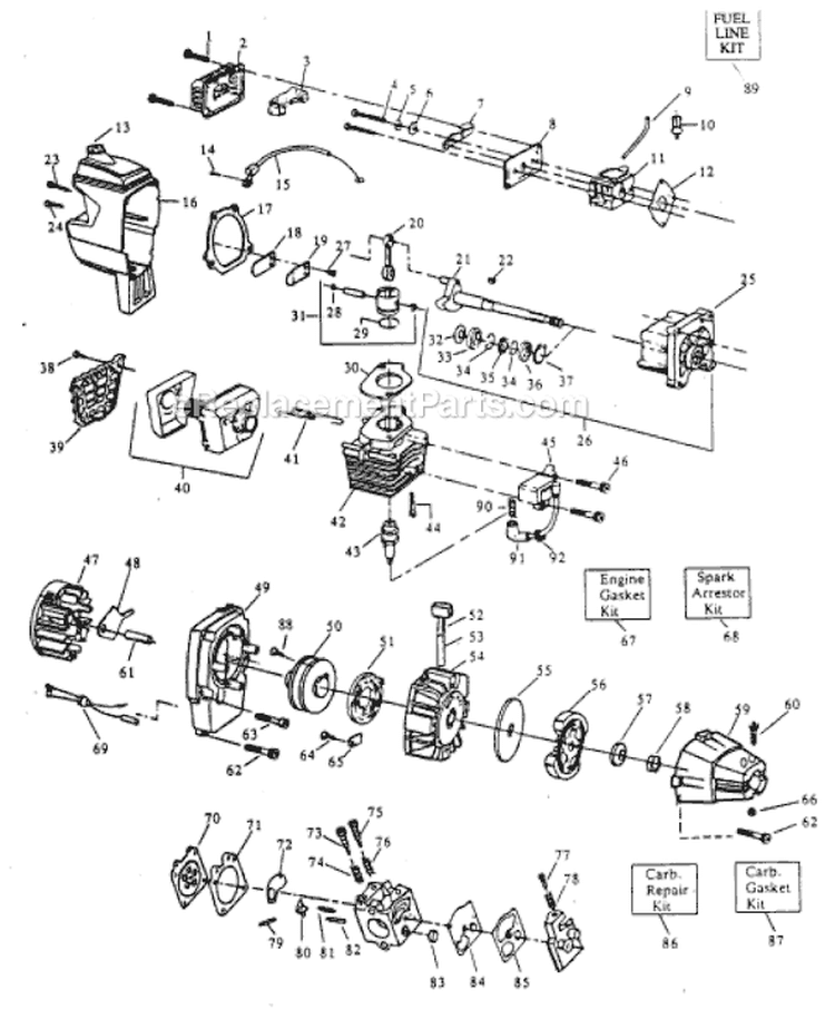 Page B Diagram and Parts List for TT-125  Weed Eater Trimmer